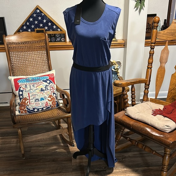 BCBG NEW Maxi Hi-Low‎ Evelyn Blue Dress w/Draped Front Sleeveless Size Small - Picture 3 of 6
